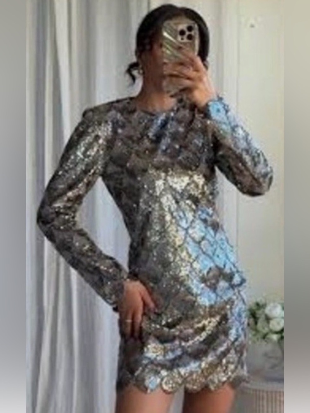 Zara Silver Sequin Mini Dress size 8